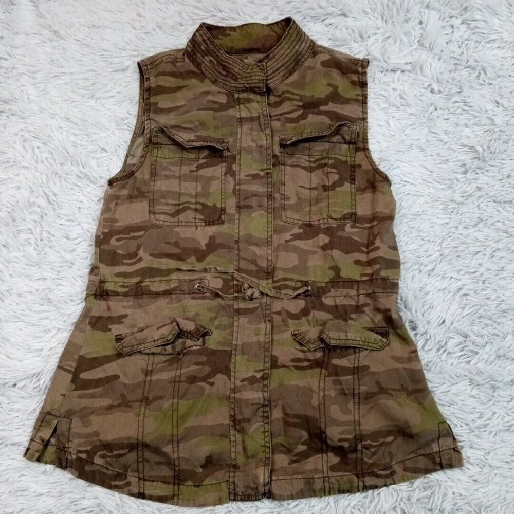 Me Jane Womens Vest Green S Camo Zip Up Snaps Pockets Military Casual Comfort